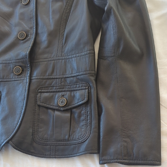 Esprit Black Leather Jacket Tailored Notched Lapels - Picture 7 of 13
